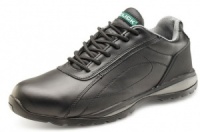 Safety Trainer Shoe - Black Leather With Steel Toe Cap And Mid Sole